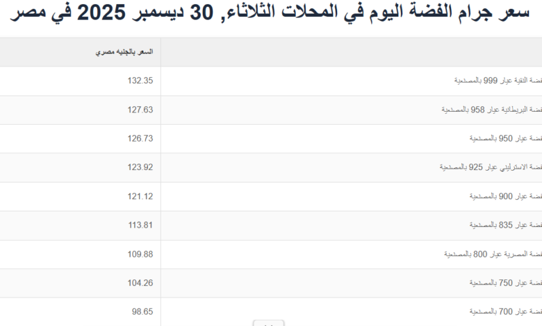 سعر جرام الفضة في المحلات 2026