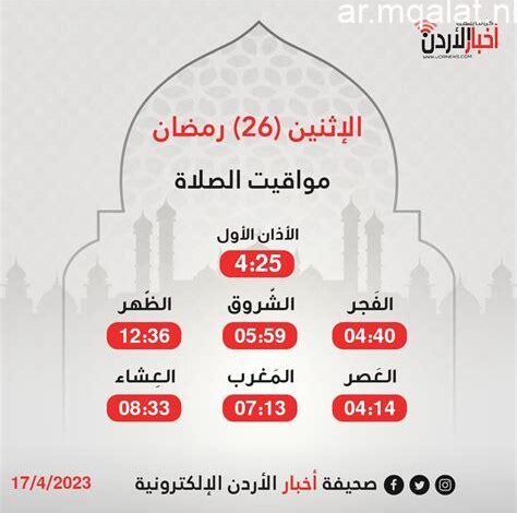 مواقيت الصلاة اليوم الاثنين 13 ابريل 2026 في جميع محافظات الجمهورية كاملة بالتفصيل